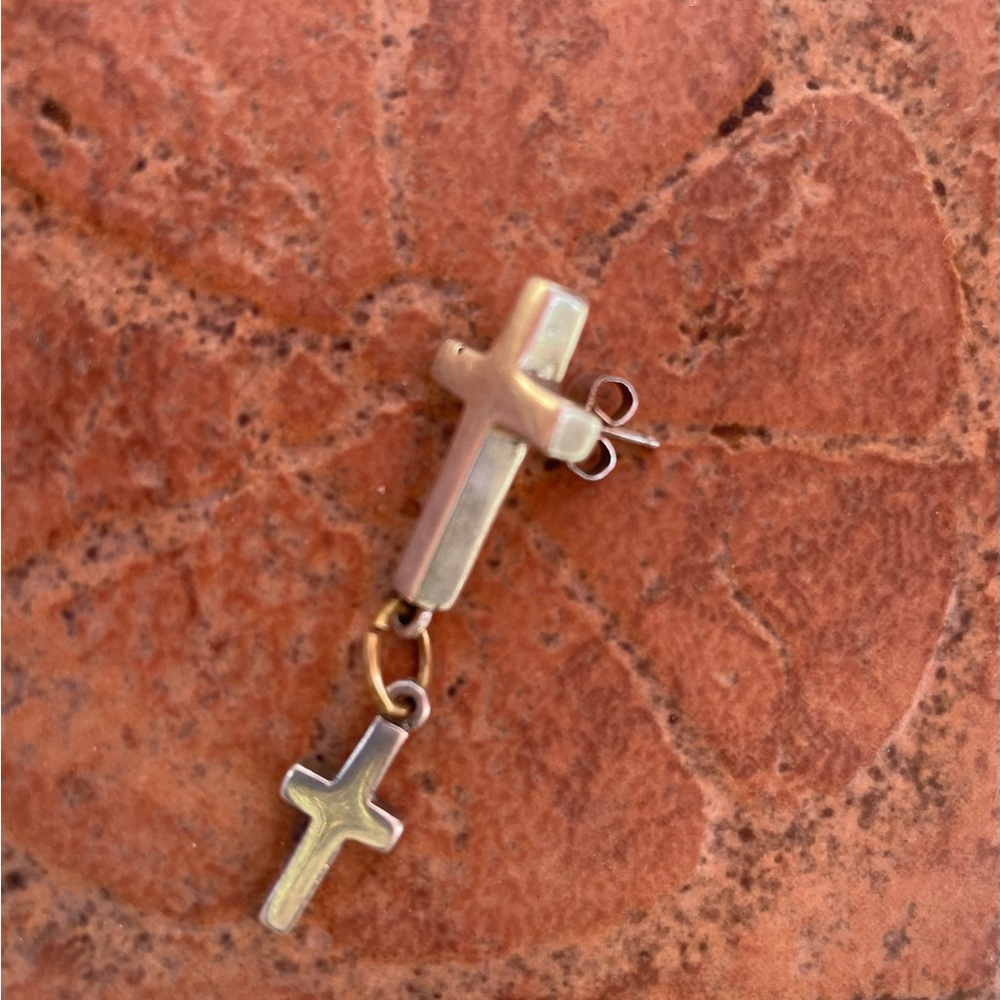 Sterling Silver Pierced Dangle Cross Earring - Picture 7 of 9